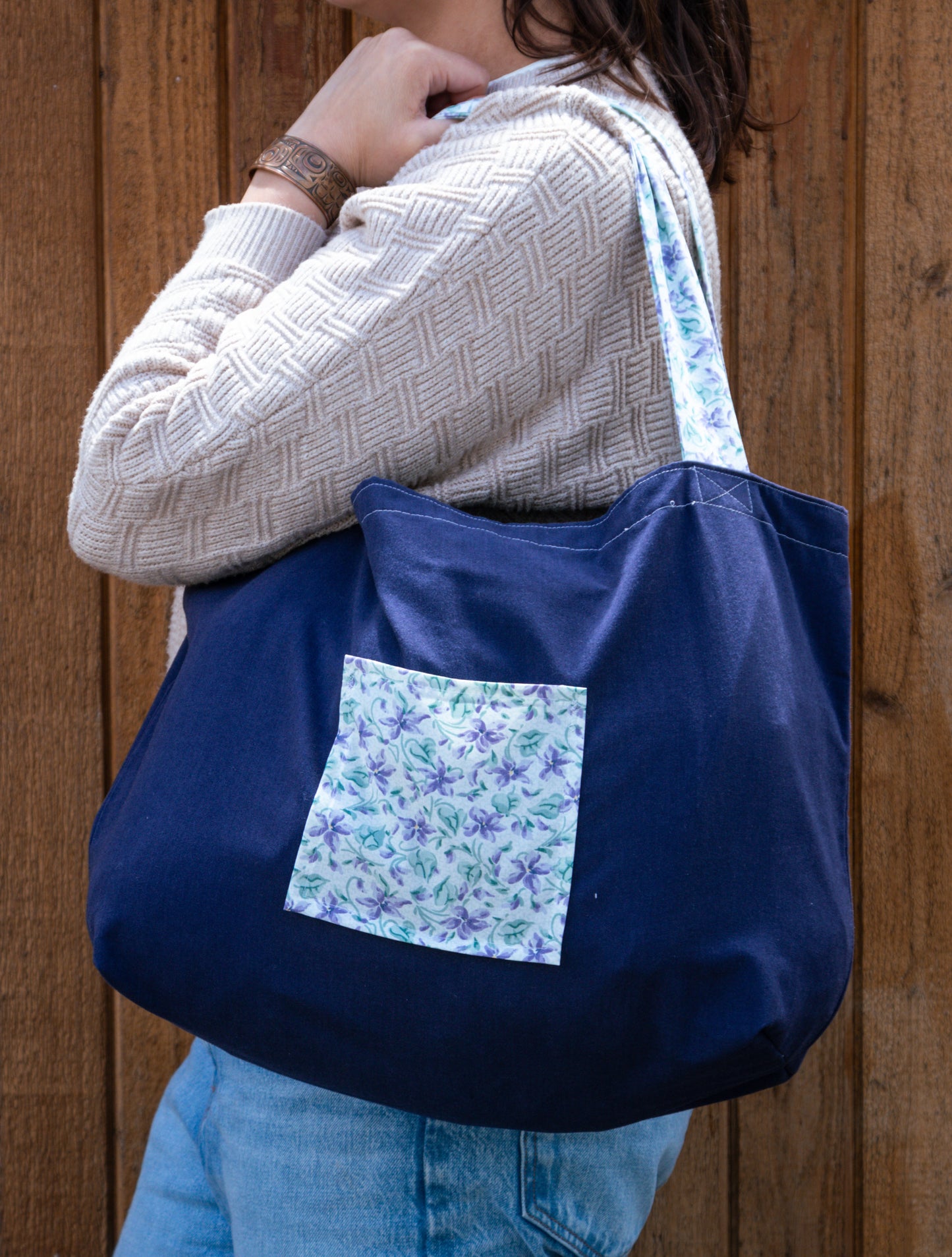Blue Vines - Upcycled Shopping Bag Kit
