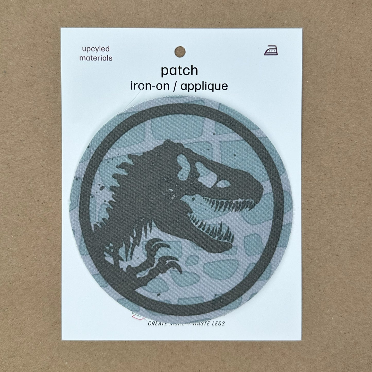 Iron On Patch - Upcycled Fabric - Dinosaur Skeleton Jurassic Park