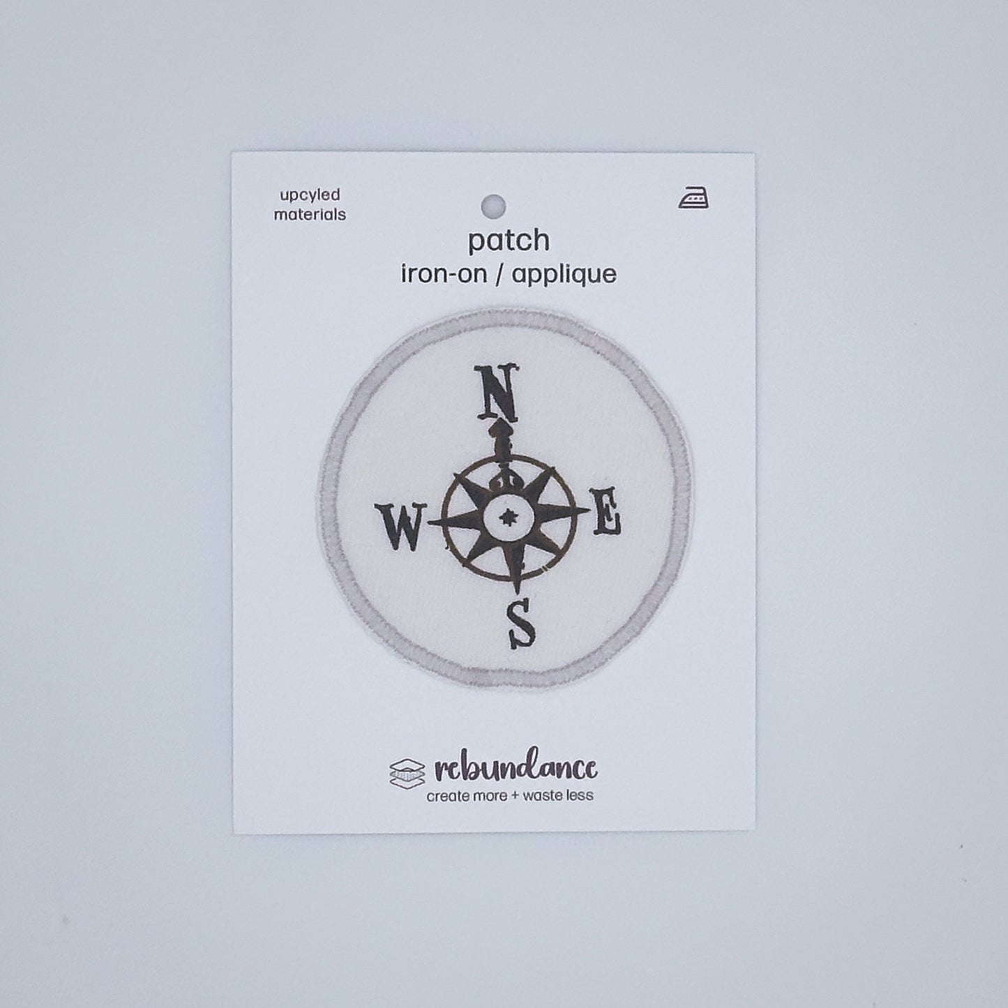 Iron On Patch - Upcycled Fabric - White Edge Compass