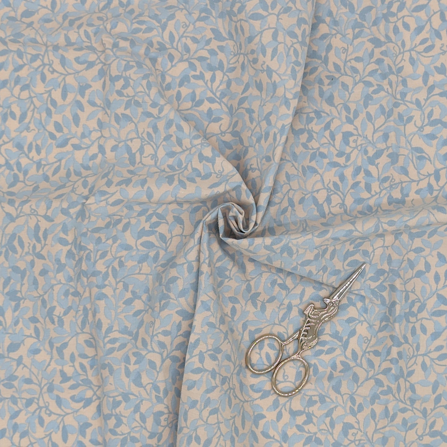 Quarter Yard Fabric 18"x24" - 100% Upcycled - Blue Leaves on Peach