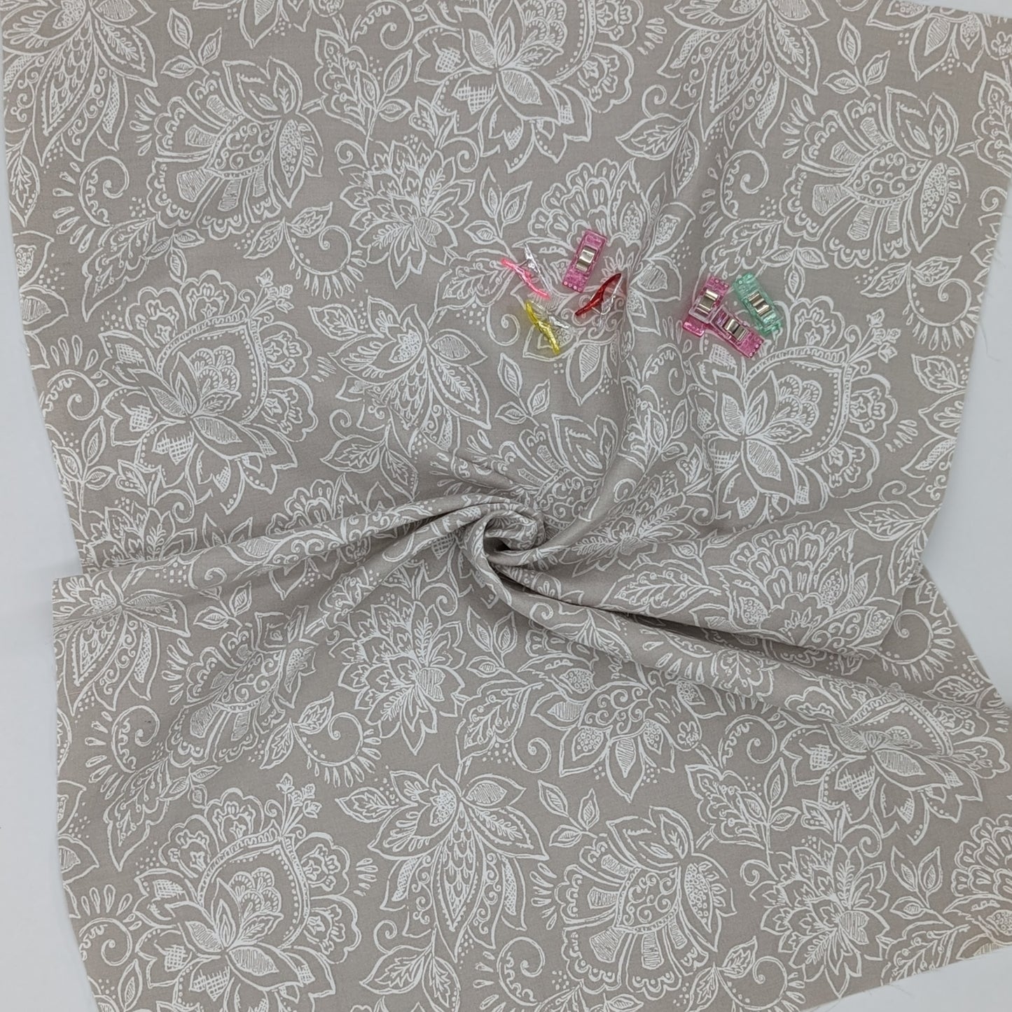 Quarter Yard Fabric 18"x24" 100% Upcycled - Taupe and white floral detail