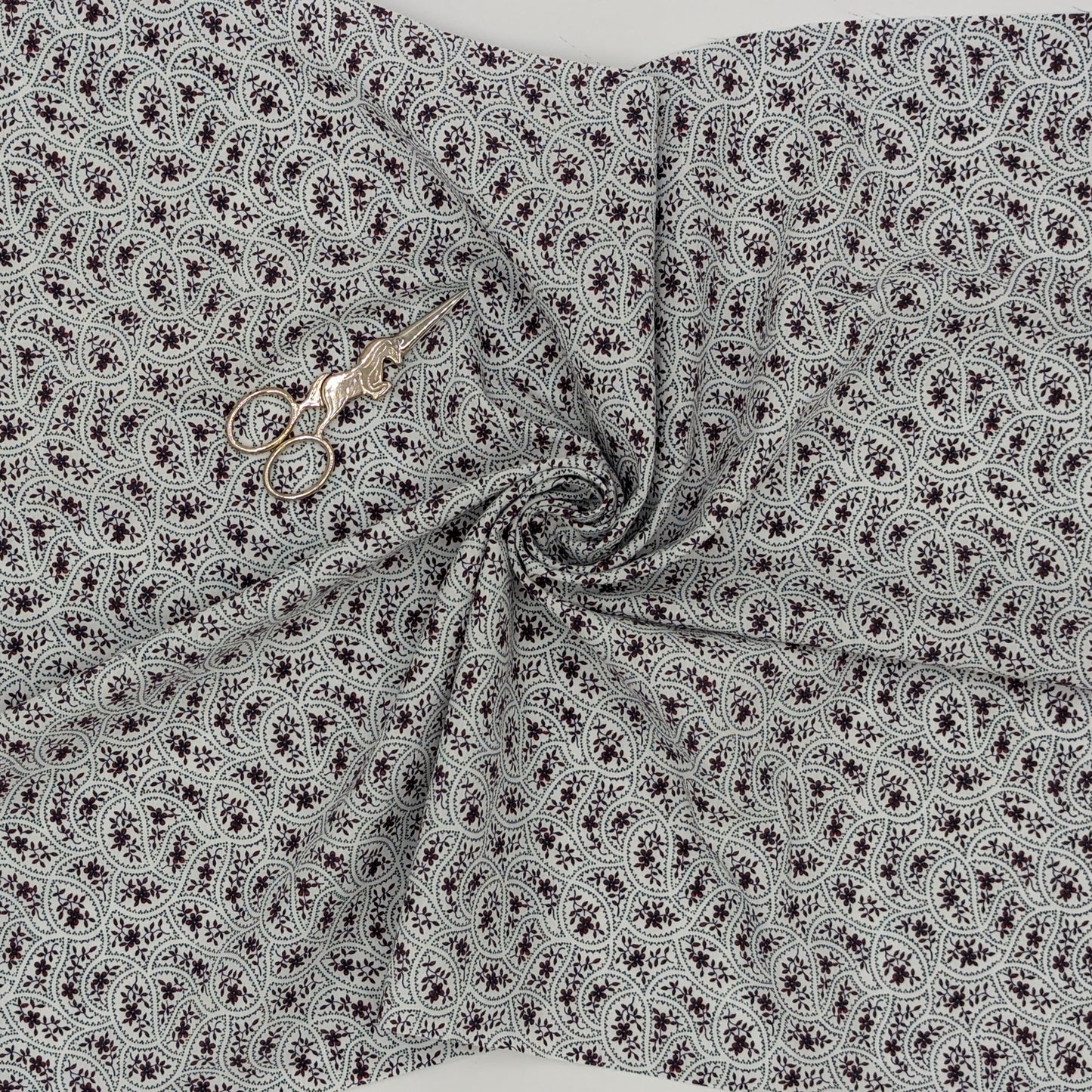 Quarter Yard Fabric 18"x24" 100% Upcycled - white print with maroon and dark blue detail