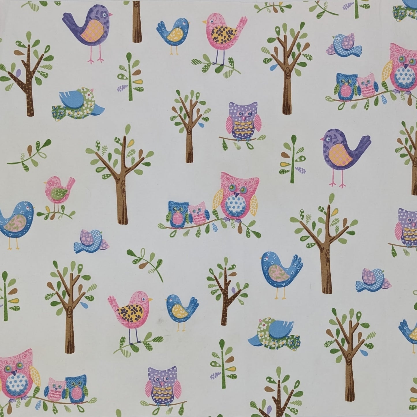 Quarter Yard Fabric 18"x24" 100% Upcycled - white with bird and tree print