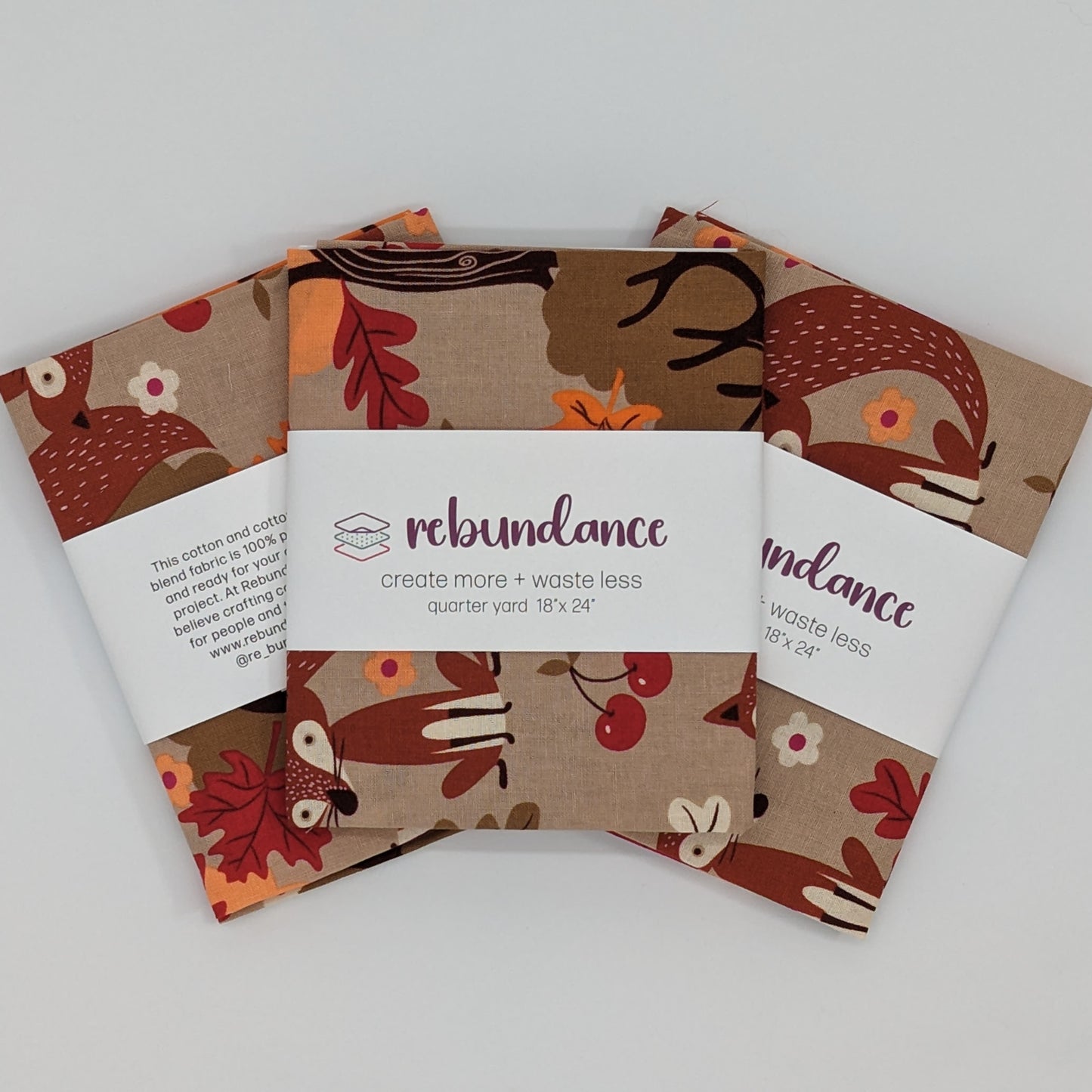 Quarter Yard Fabric 18"x24" - New - light brown with fox and forest print