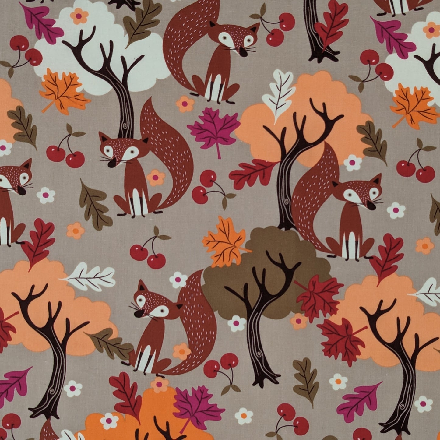 Quarter Yard Fabric 18"x24" - New - light brown with fox and forest print