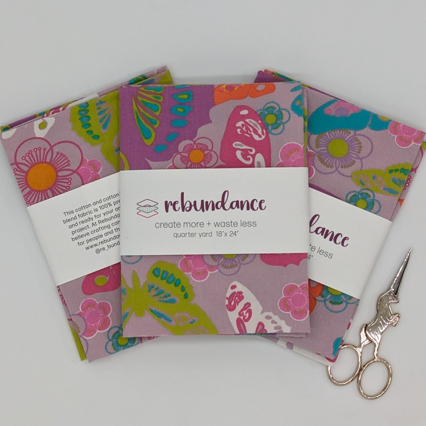 Quarter Yard Fabric 18"x24" - 100% Upcycled - light purple with butterflies and flowers