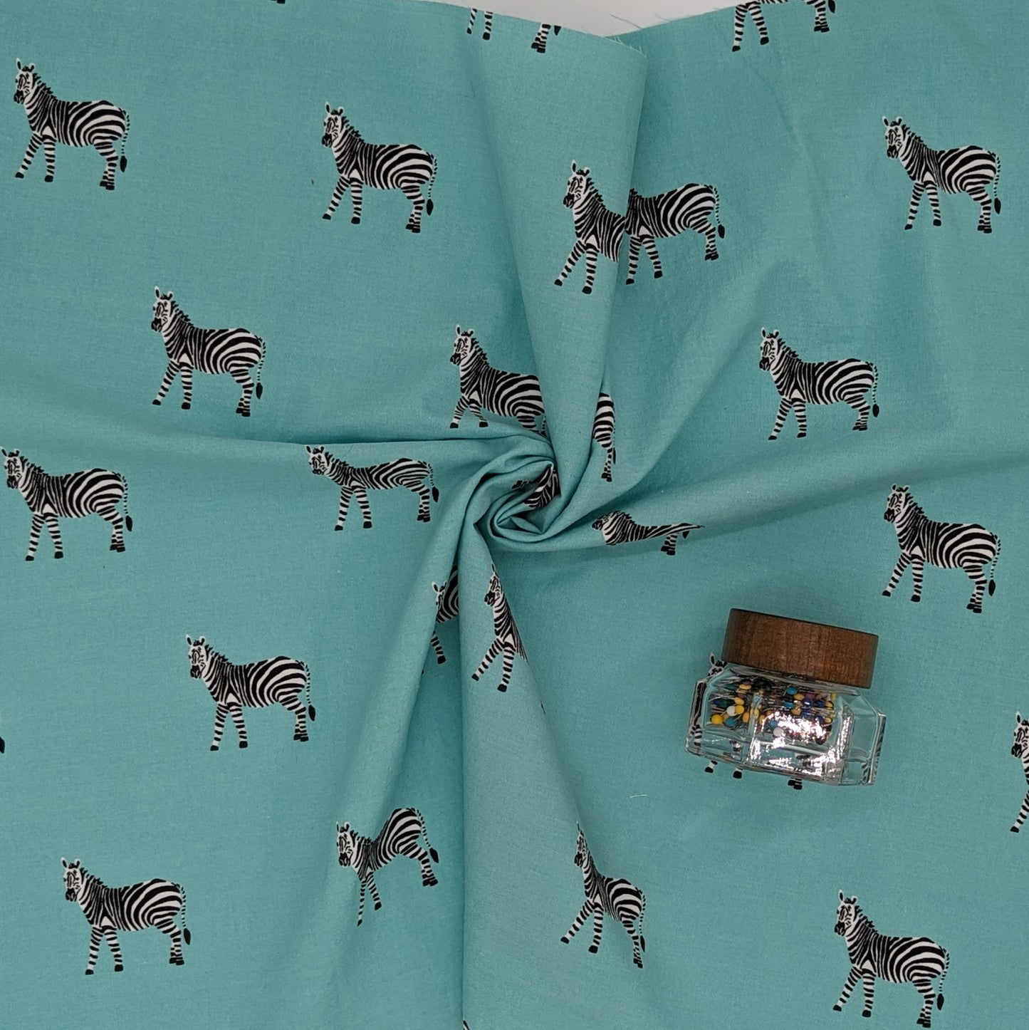 Quarter Yard Fabric 18"x24" - 100% Upcycled - teal with winking zebra