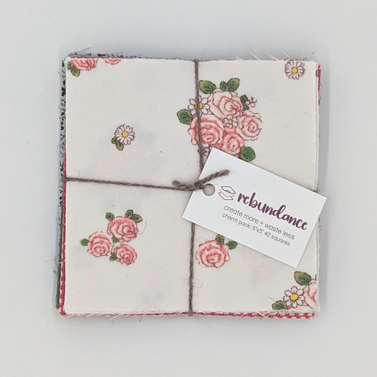 Charm Pack - 5" x 5" - 100% Upcycled Fabric - Roses are Red