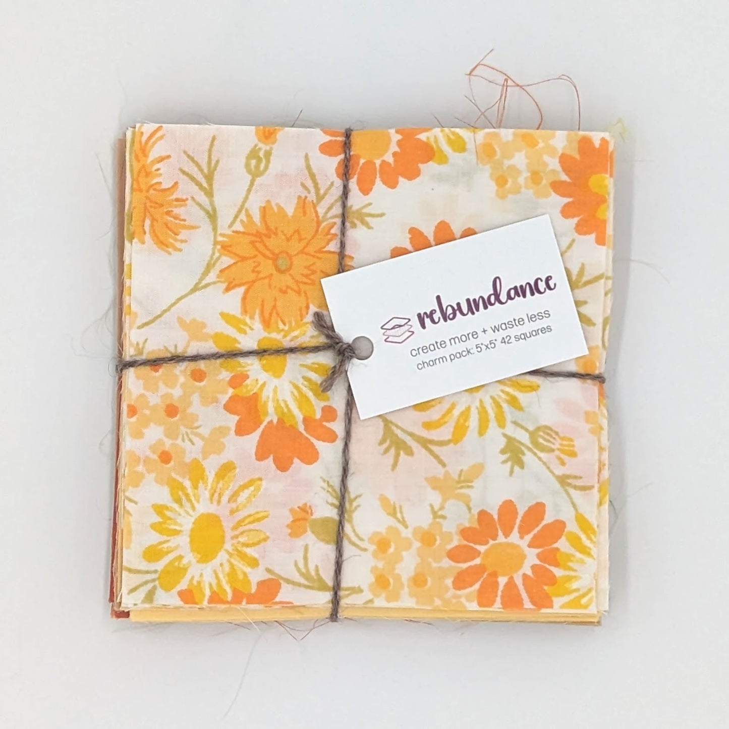 Charm Pack - 5" x 5" - 100% Upcycled Fabric - Yellow Florals