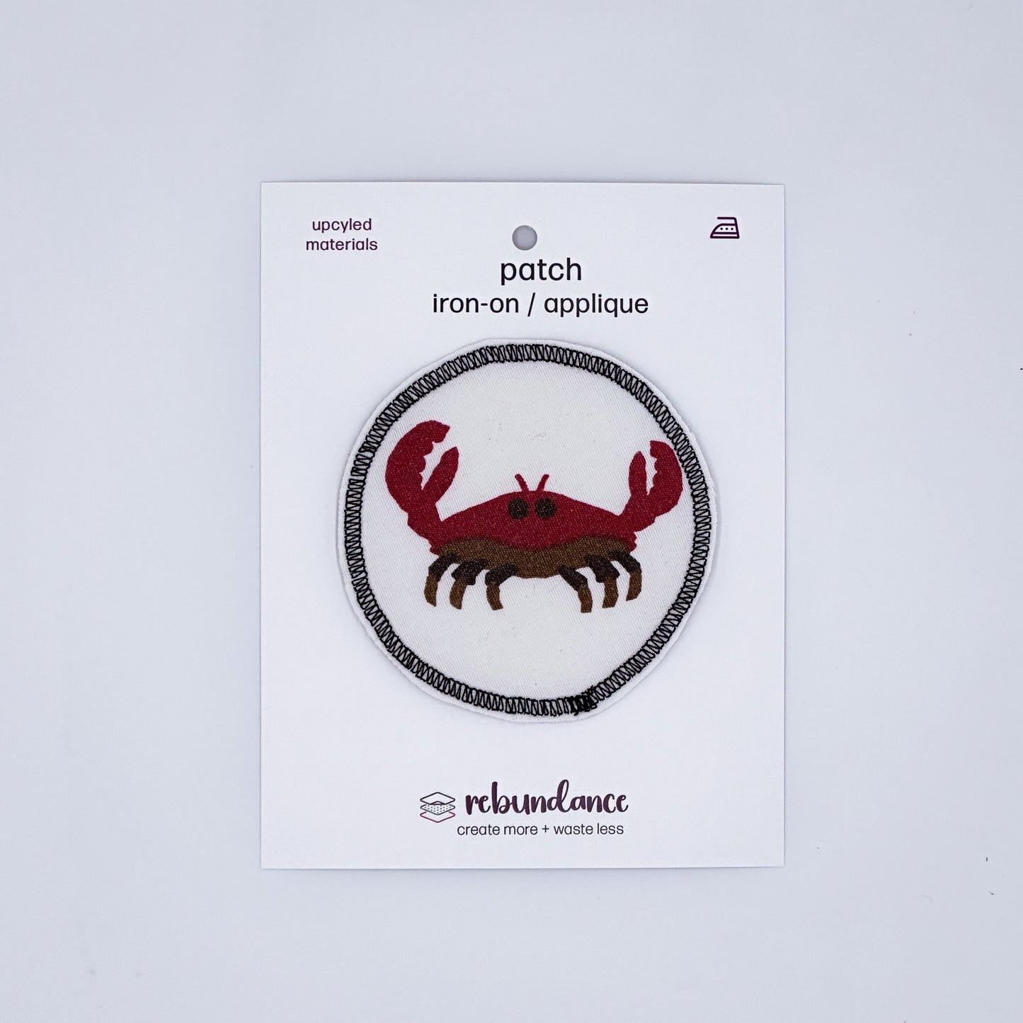 Iron On Patch - Upcycled Fabric - Black Edge Crab