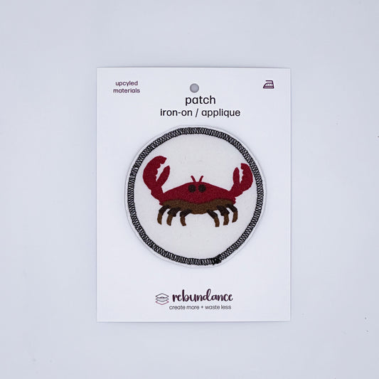 Iron On Patch - Upcycled Fabric - Black Edge Crab